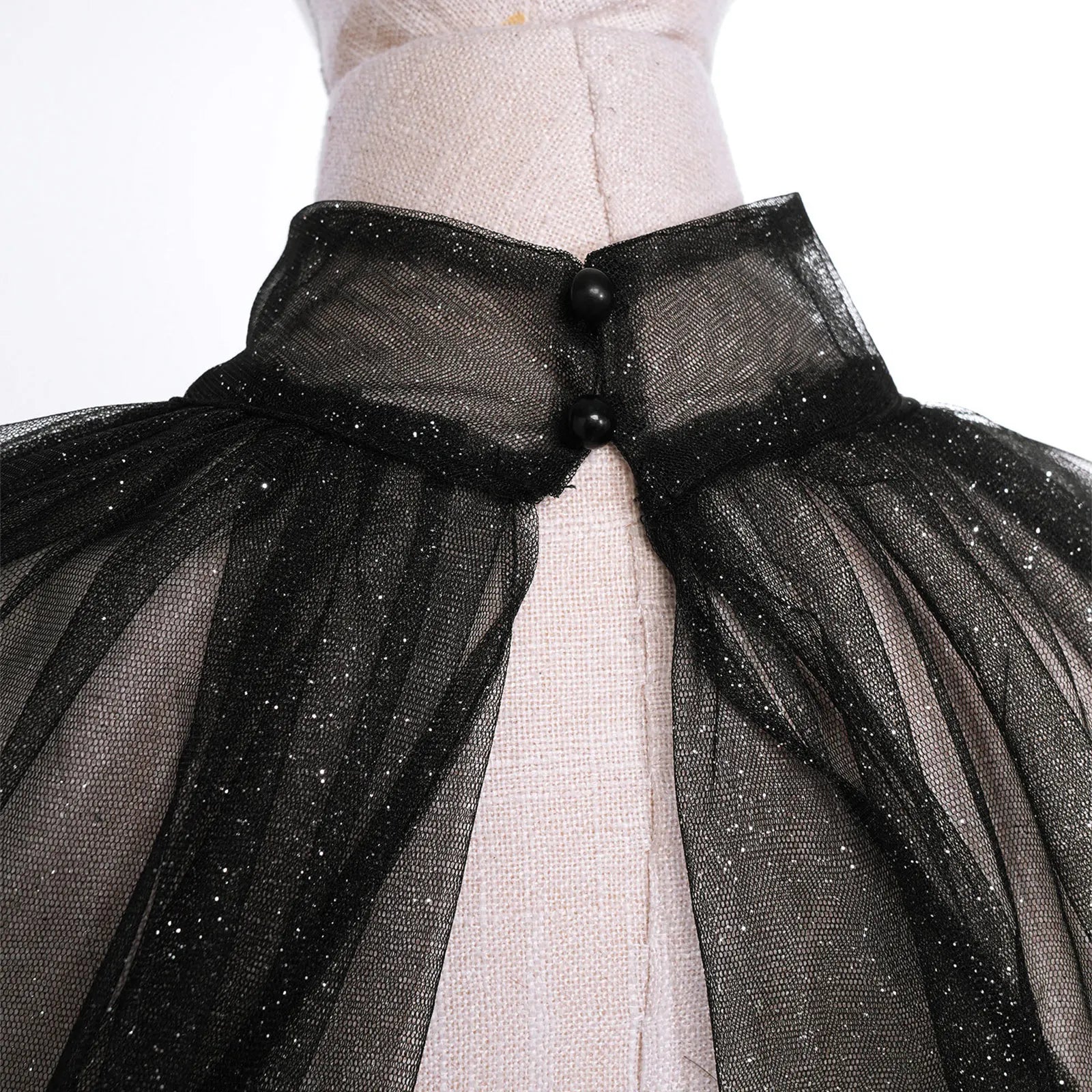 Shimmering Mesh Lantern Sleeve Bolero Shrug & See-Through Mock Neck Top