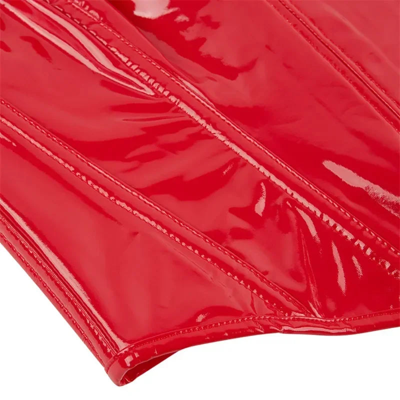 Shiny PVC PU Leather Bustier Corset Crop Top Body Shaper Vest