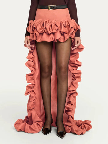 High-Waist High-Low Ruffle Skirt
