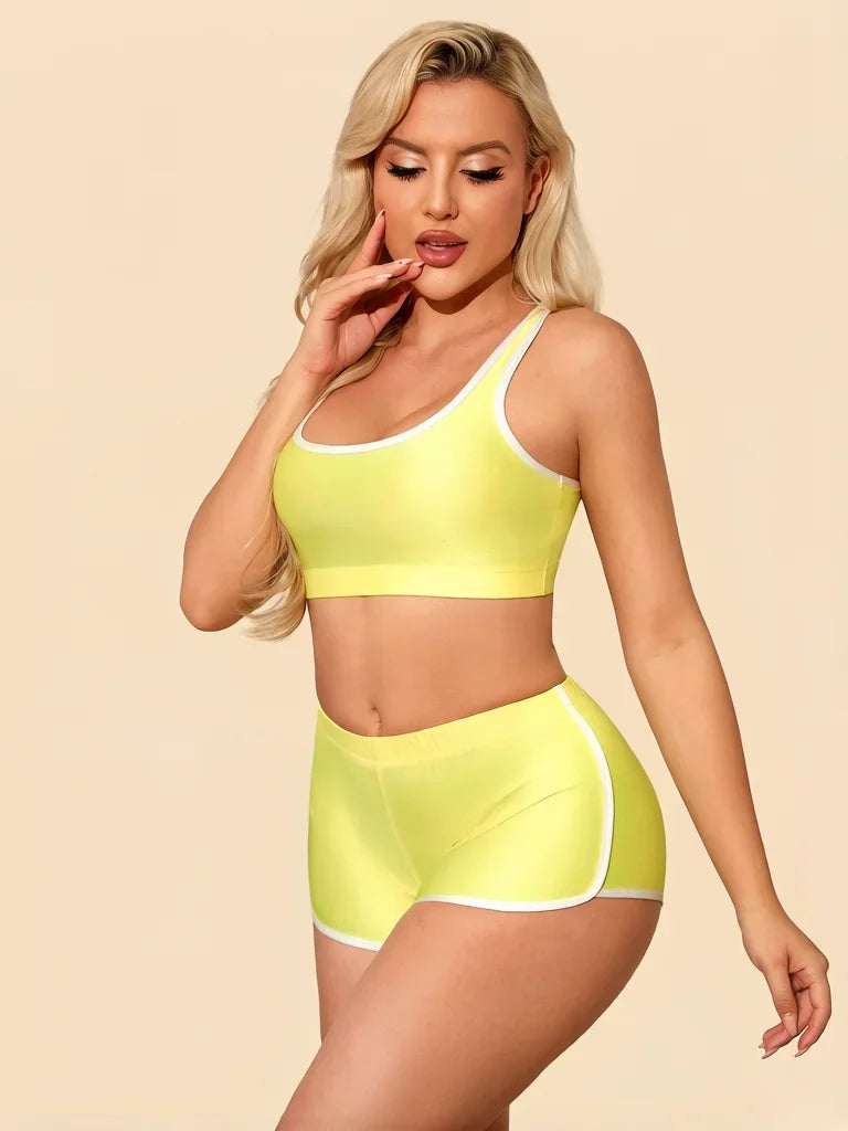 Metallic High-Stretch Crop Tank & Shaping Shorts 2-Piece Activewear Set