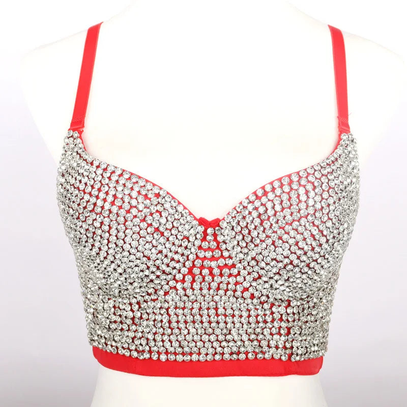 Sparkly Rhinestone Corset Tank Top Showgirl Stage Performance Bra Bustier