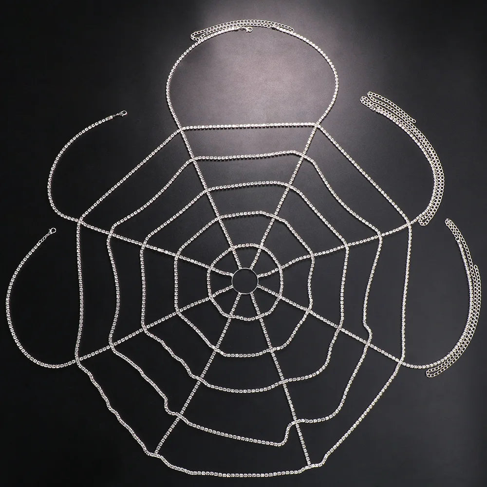 Spiderweb Rhinestone Bra & Brief Body Jewelry