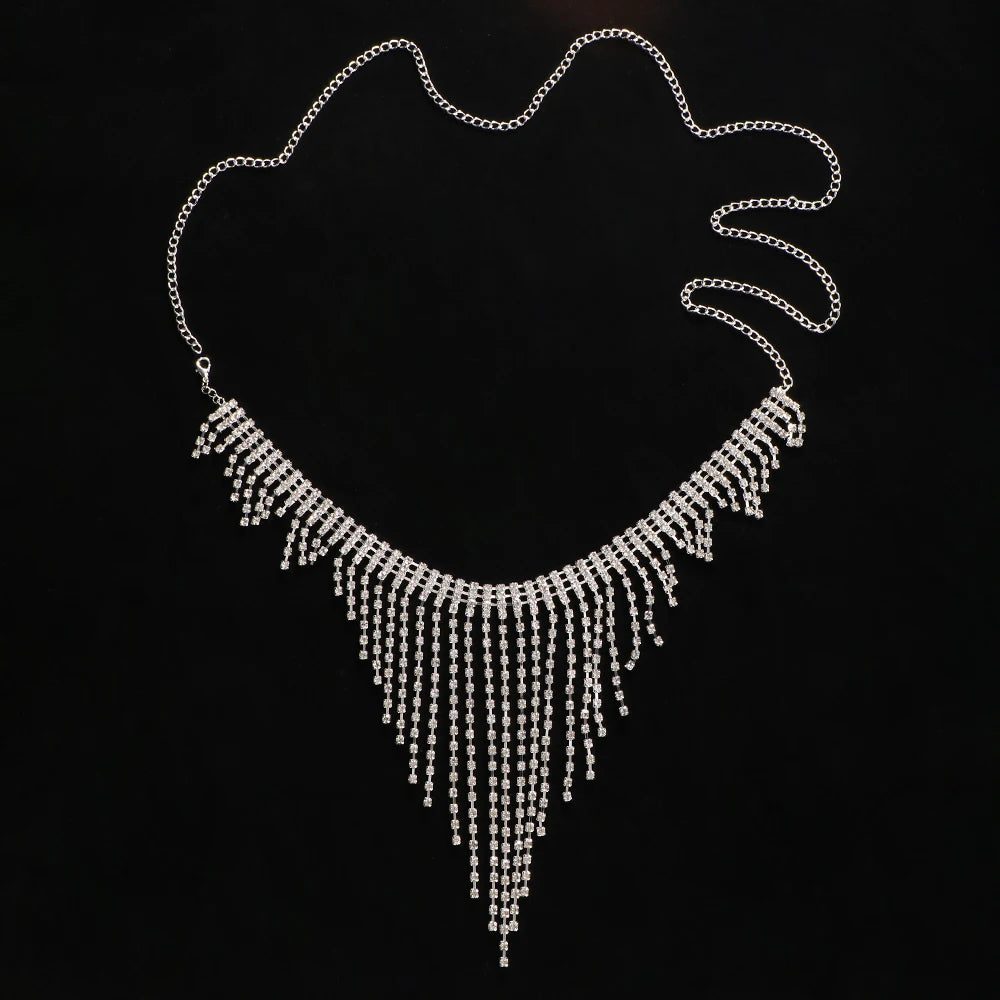 Geometric Rhinestone Tassel Thong Body Chain – Luxury Crystal Lingerie & Shimmering Waist Harness for Raves, Festivals & Beachwear