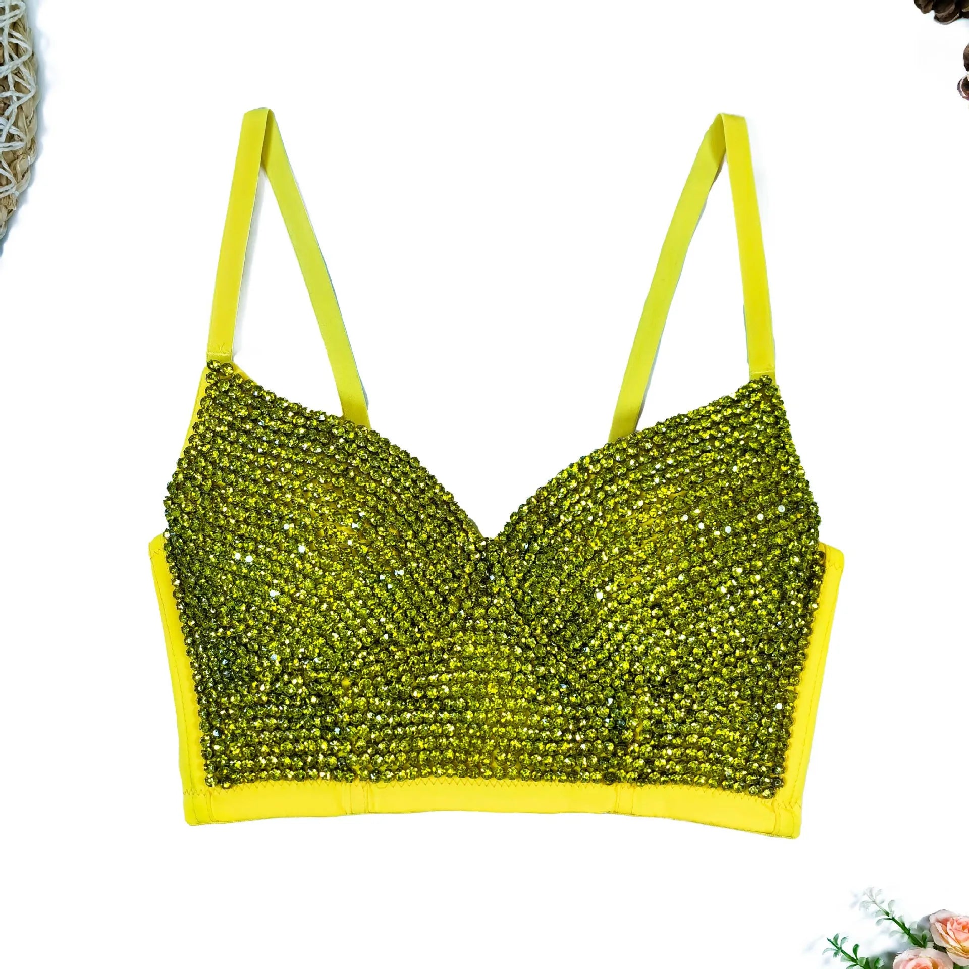 Colored Rhinestone Longline Costume Bra