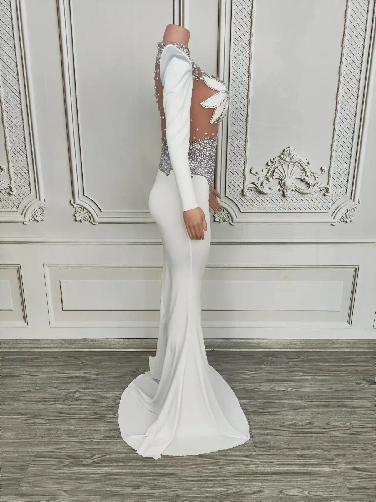Rhinestone Floral Embroidered Mermaid Gala Gown & Trailing Evening Dress