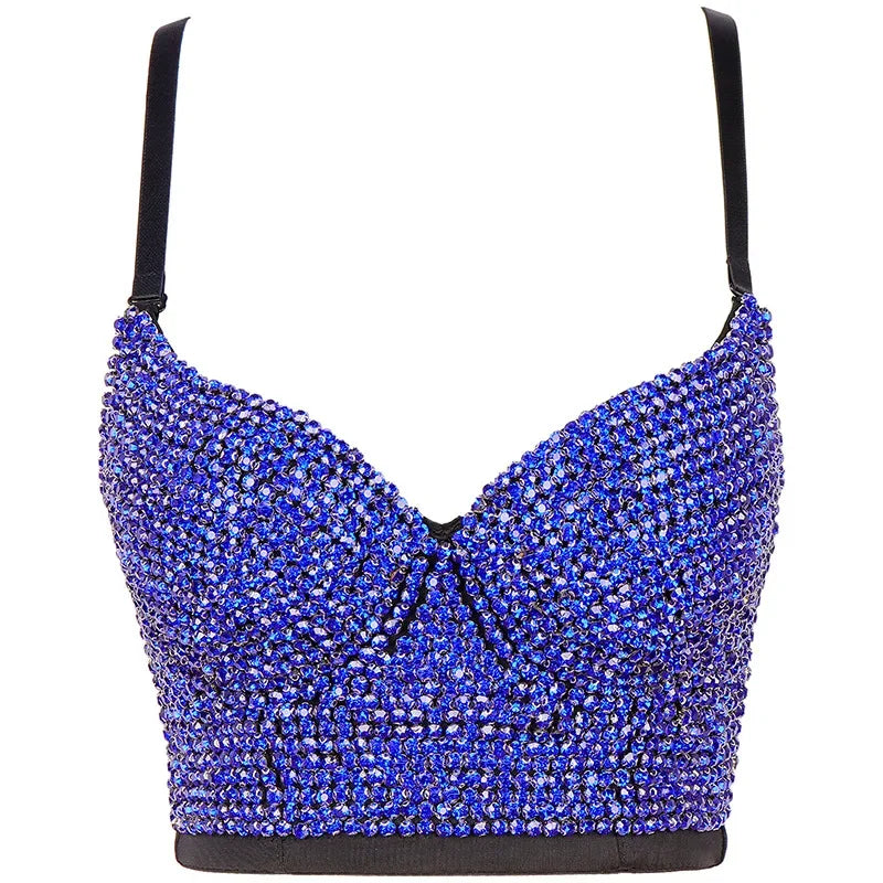 Sparkly Diamond Rhinestone Corset Top Showgirl Stage Performance Push-Up Bustier