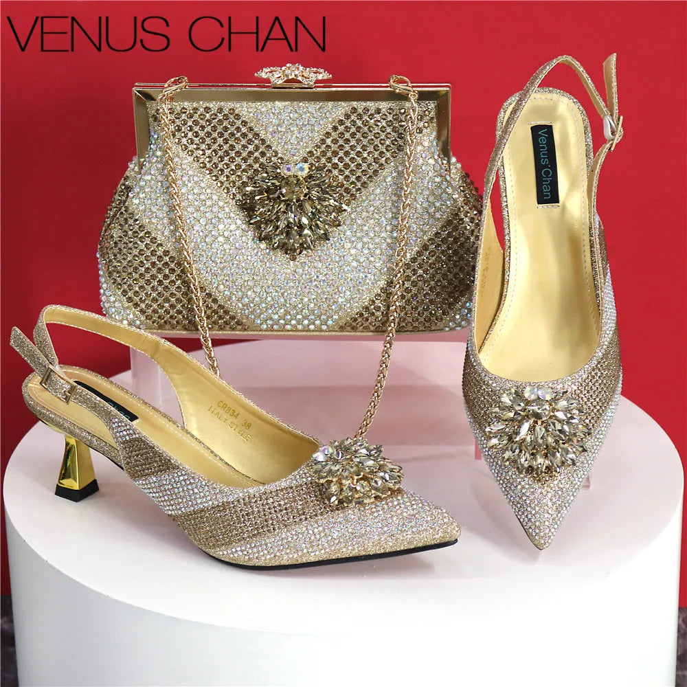 Italian Design Rhinestone Luxury Shoe & Bag Set