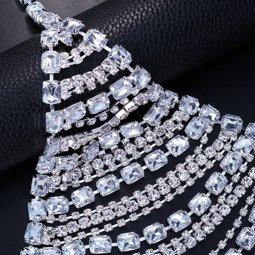 Square Rhinestone Bra Body Chain Harness