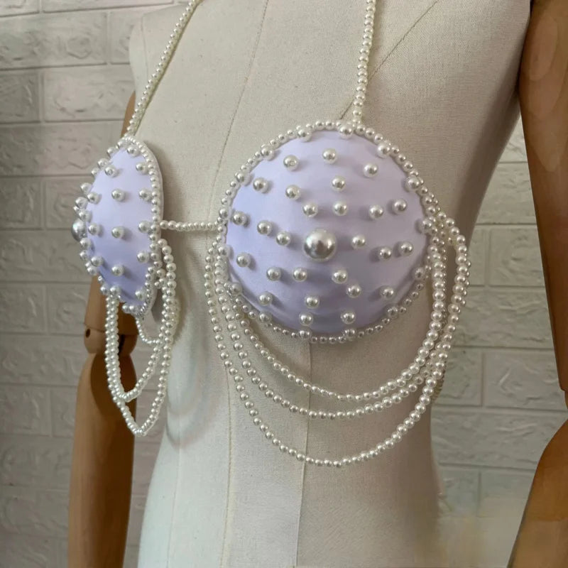Hand-Beaded Pearl-Look Bra Body Chain
