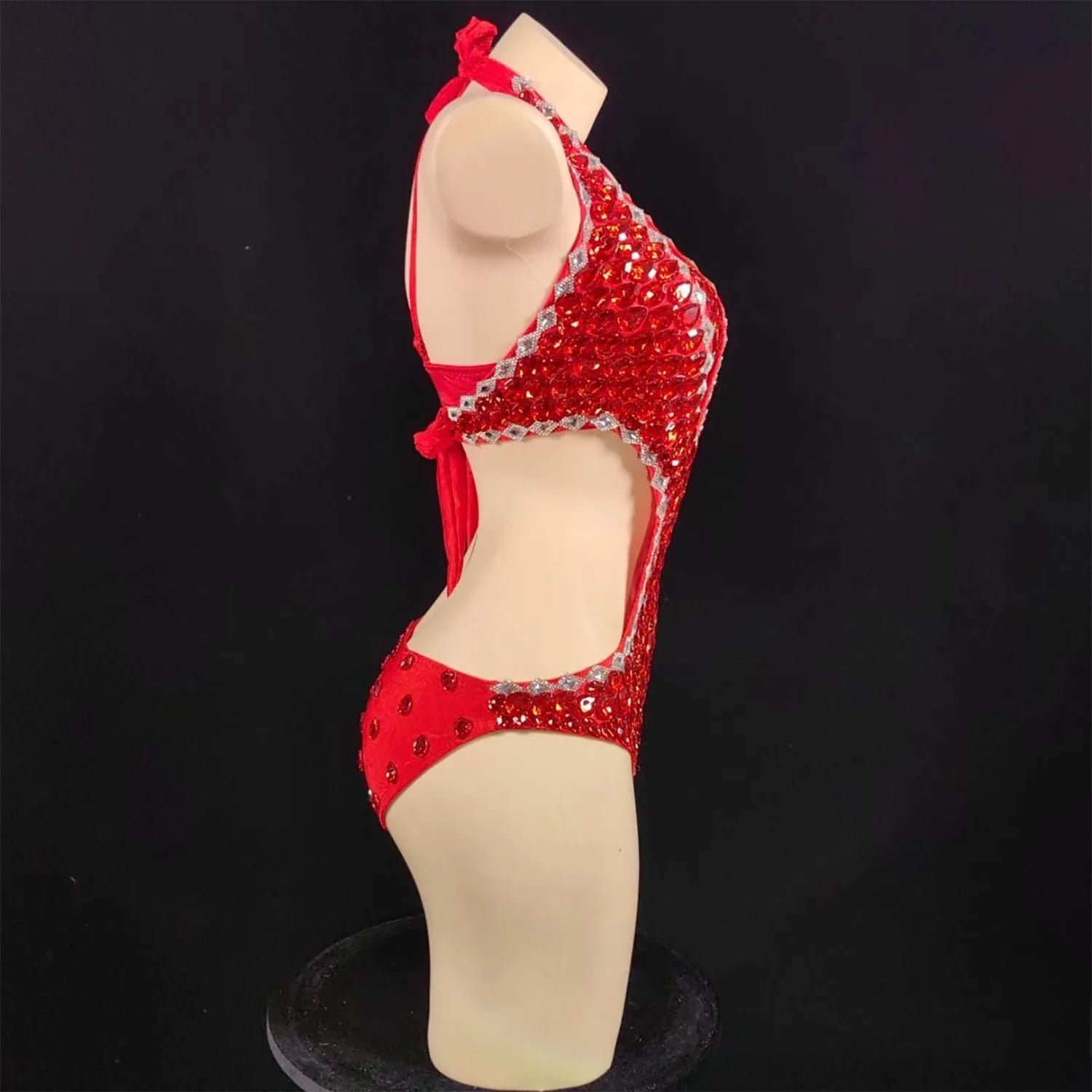 Luxury Rhinestone & Crystal Beaded Halter Bikini Stage Bodysuit