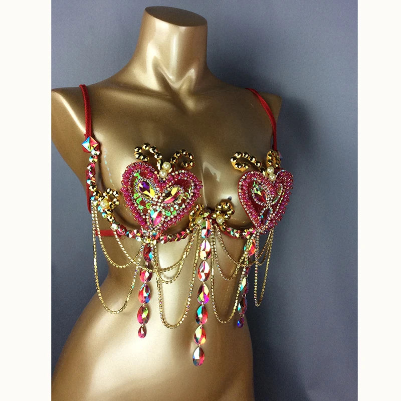 Dazzling Samba Carnival Crystal Wire Bra Costume Top