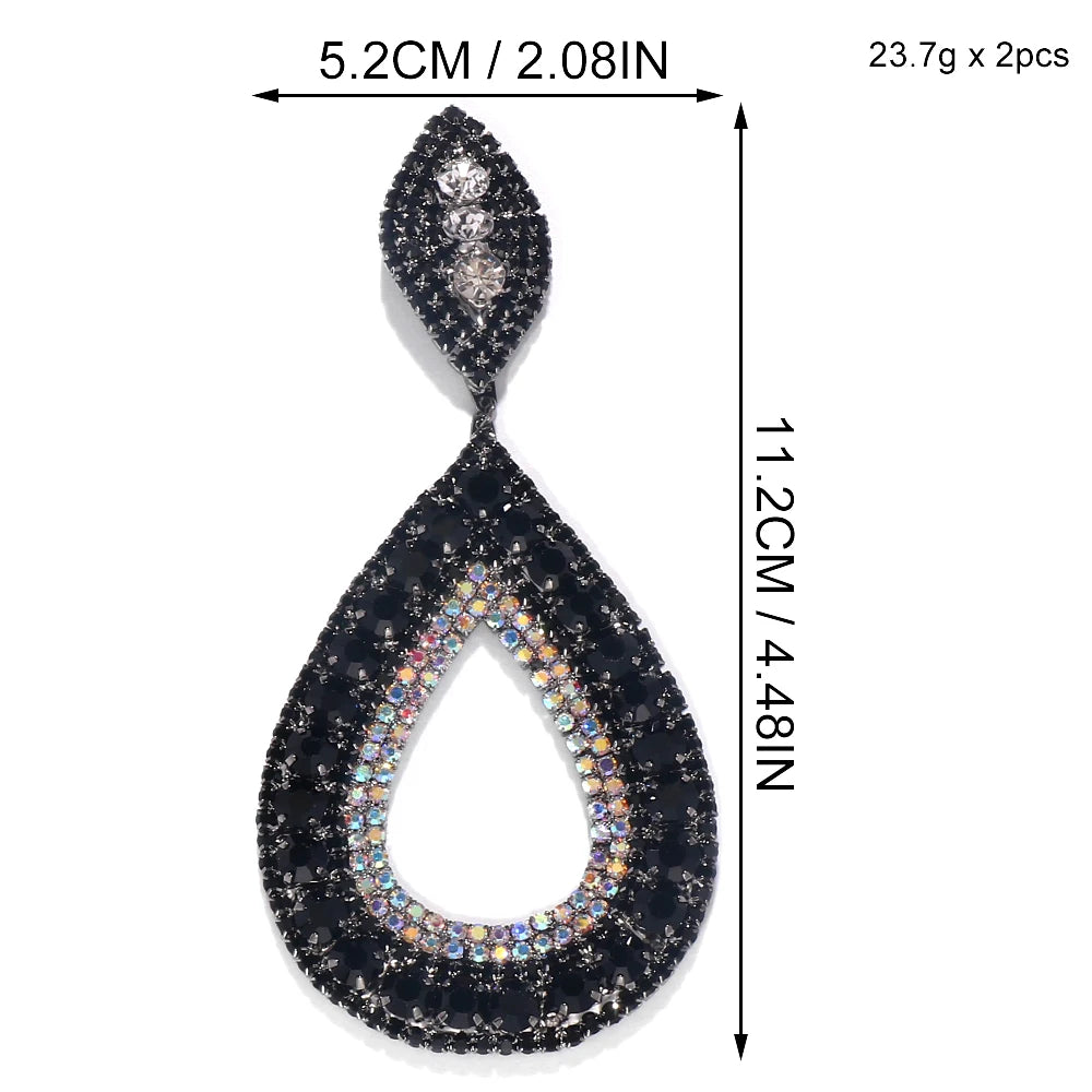 Oversized Black Crystal Hoop Earrings Drag Queen Stage Performance Drop Jewelry