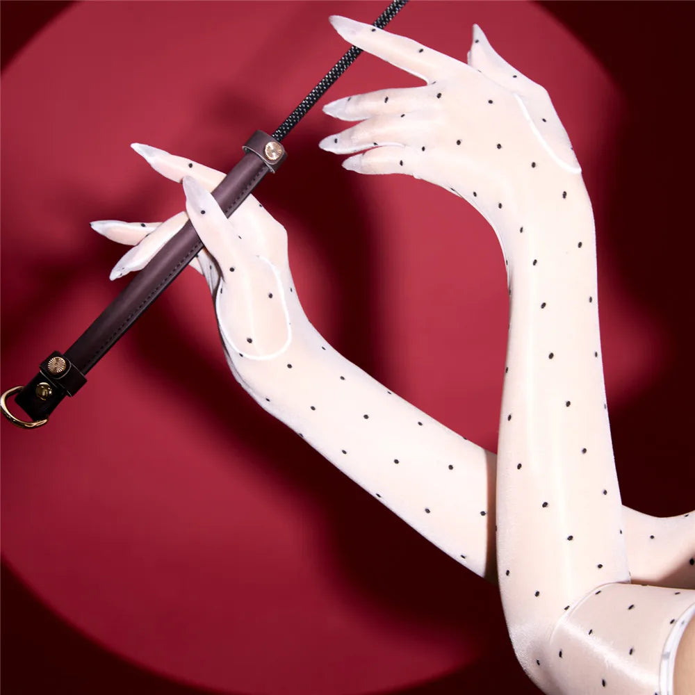 Sexy Women 1D Dot Ultra Thin Five Finger Long Glove Oil Shiny Glossy Sun Protection Glove Elastic Party Wedding Luxury Glove