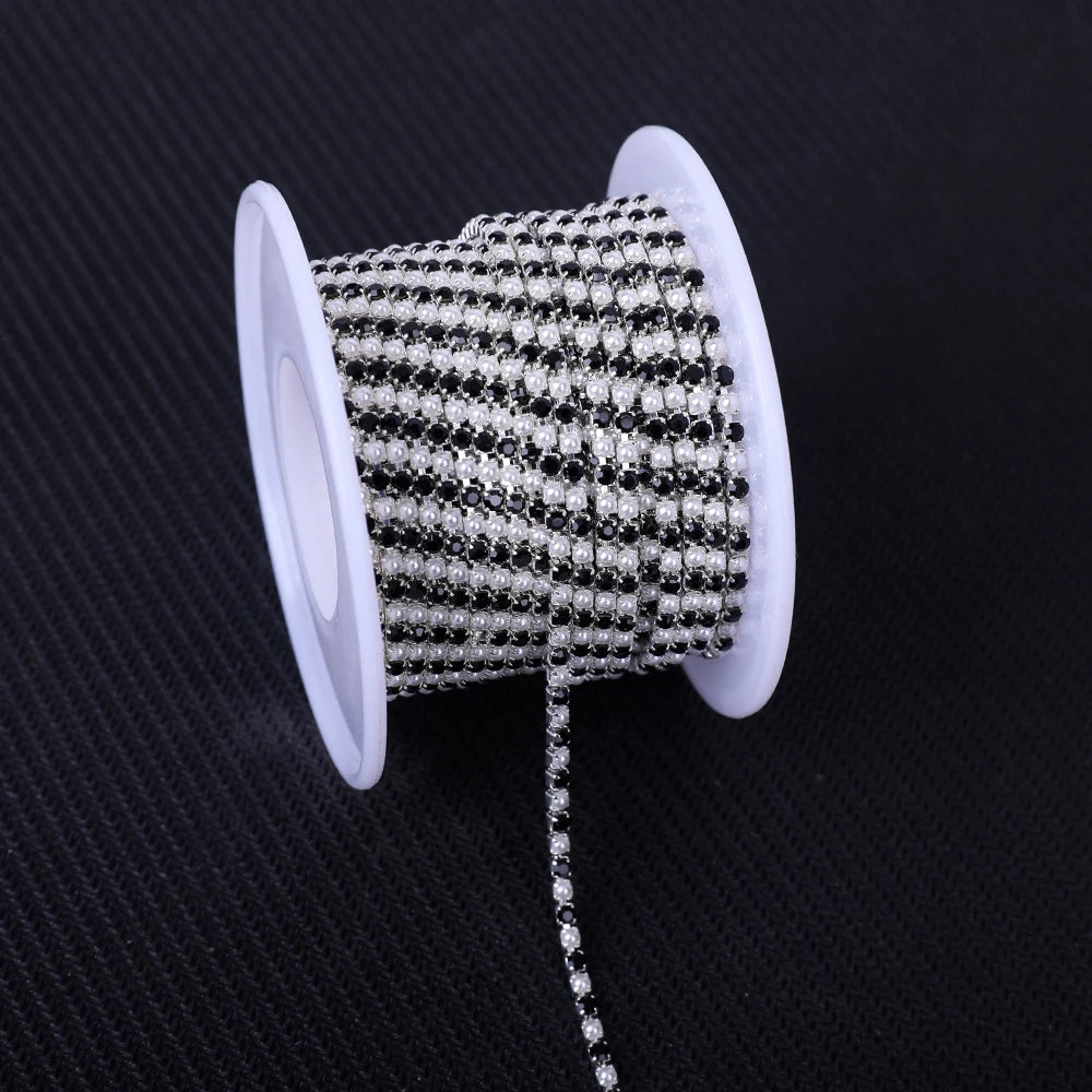 The Stardust Pearl Stream – Premium Silver Base Glass Rhinestone & ABS Pearl Cup Chain Trim