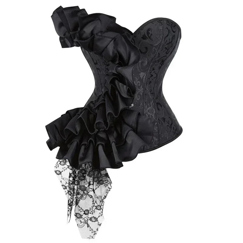 Victorian Ruffle Floral Lace Overbust Corset Bustier Body Shaper Top