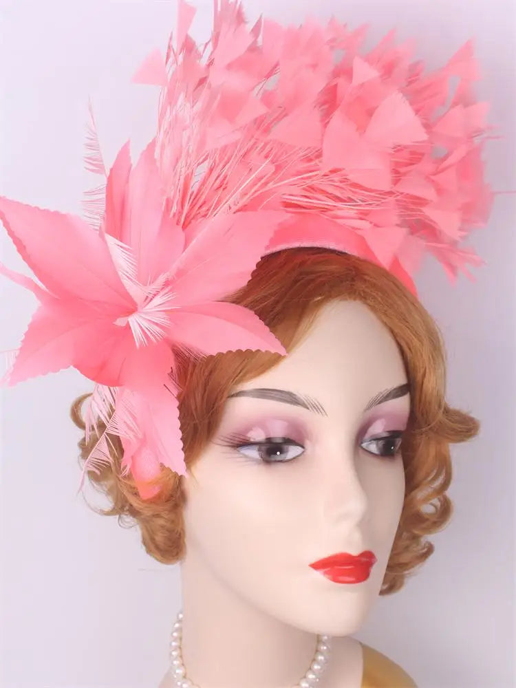 25cm Feather Floral Ribbon Fascinator Headband Kentucky Derby Cocktail Tea Party Hat