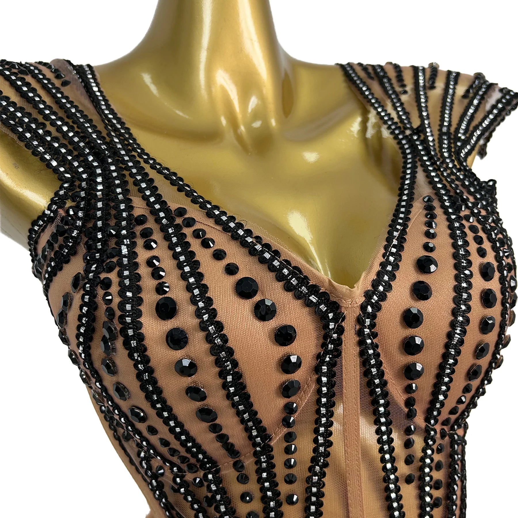 Crystal Embellished Flying Sleeve Bodycon Mini Dress & Gogo Dancer Costume