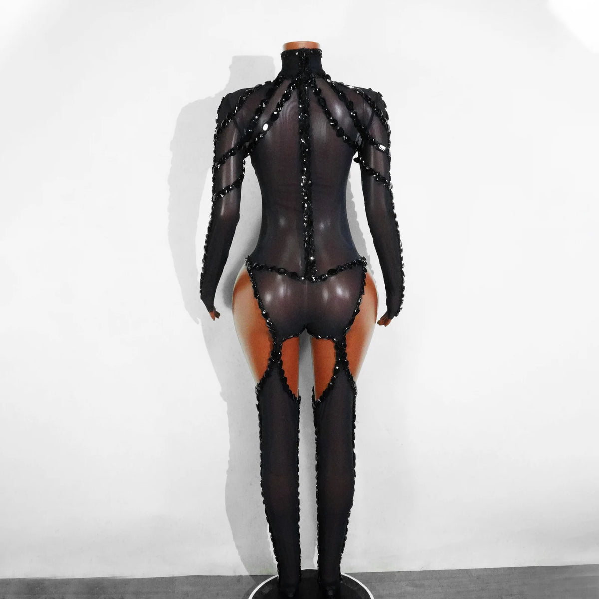 Rhinestone Mesh Jumpsuit Costume Set