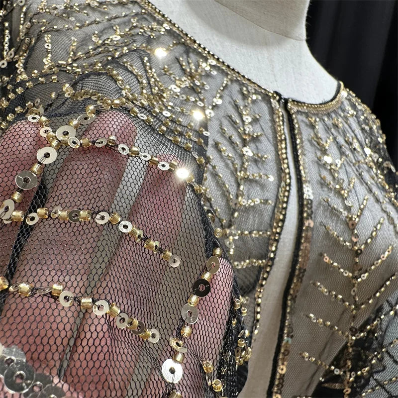 Sparkly Sequin & Beaded Leaf Mesh Capelet Evening Shawl Bolero Jacket