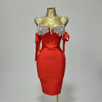 Luxury Pearl Strap Rhinestone Bustier Bandage Mini Dress & Cocktail Party Bodycon