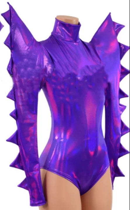 Metallic Armor Bodysuit & Trailing Bustle Skirt 2-Piece Stage Performance Costume Set