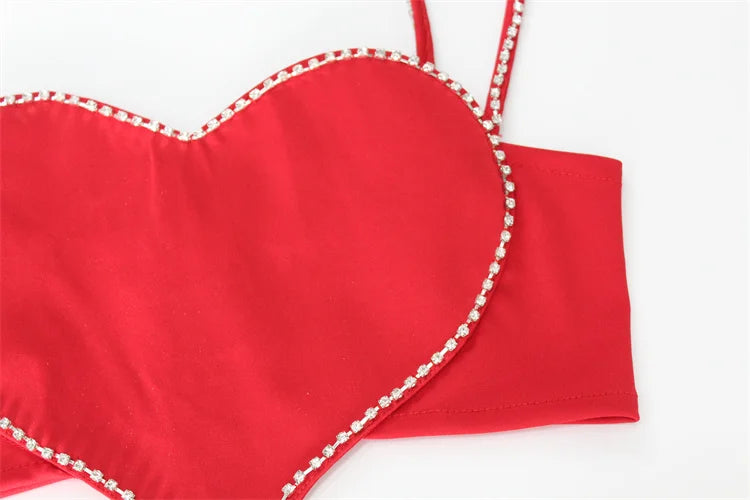 Scarlet Sweetheart Crop Camisole Sculpted Red Bustier Party Bralette Top