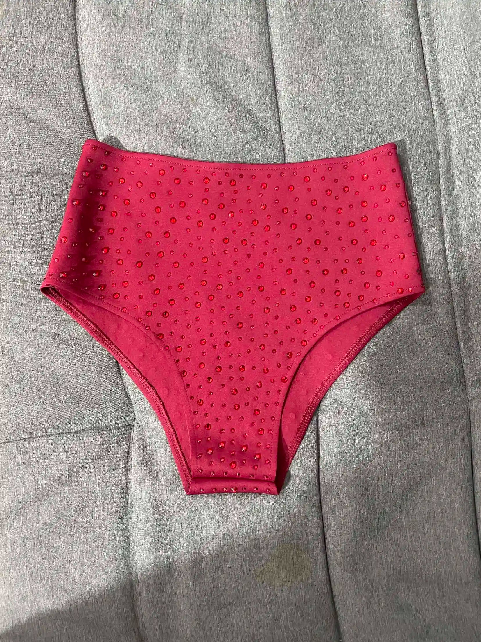 Red Rhinestone High-Waist Pole Dance Shorts & Gogo Performance Bottoms