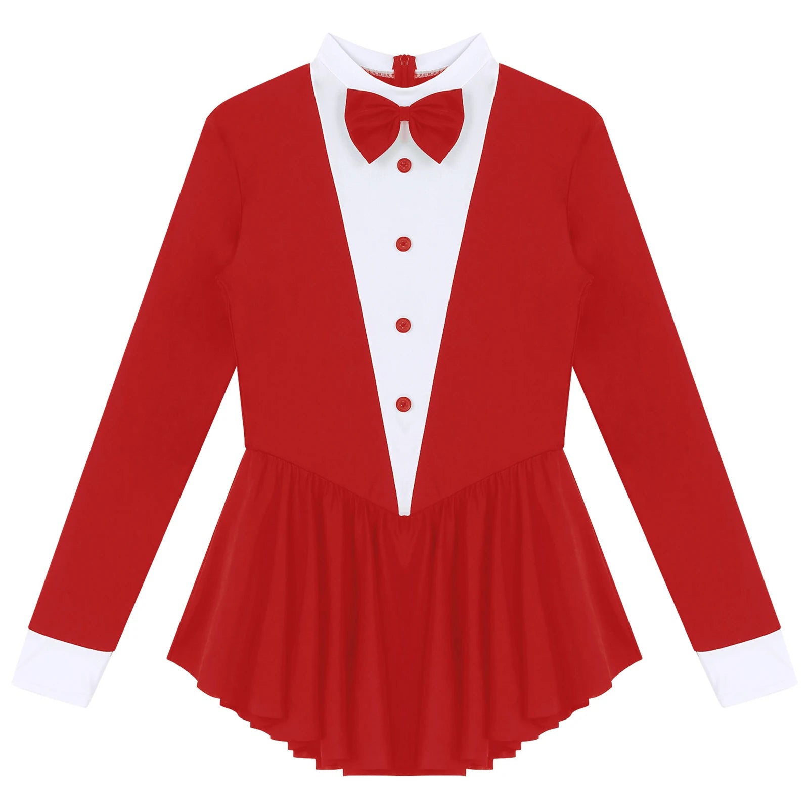 Tuxedo Bowknot Long Sleeve Ruffle Leotard Dress Magician Costume