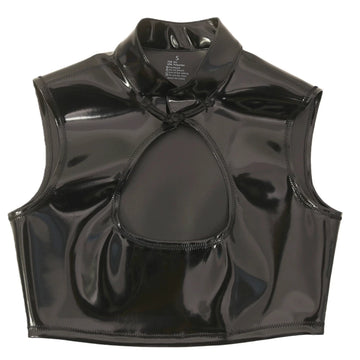 Sexy Women Double Sided Cheongsam Tank Top PU Faux Latex Leather Short Top PVC Elastic Glossy Shiny Stage Dance Wear Plus