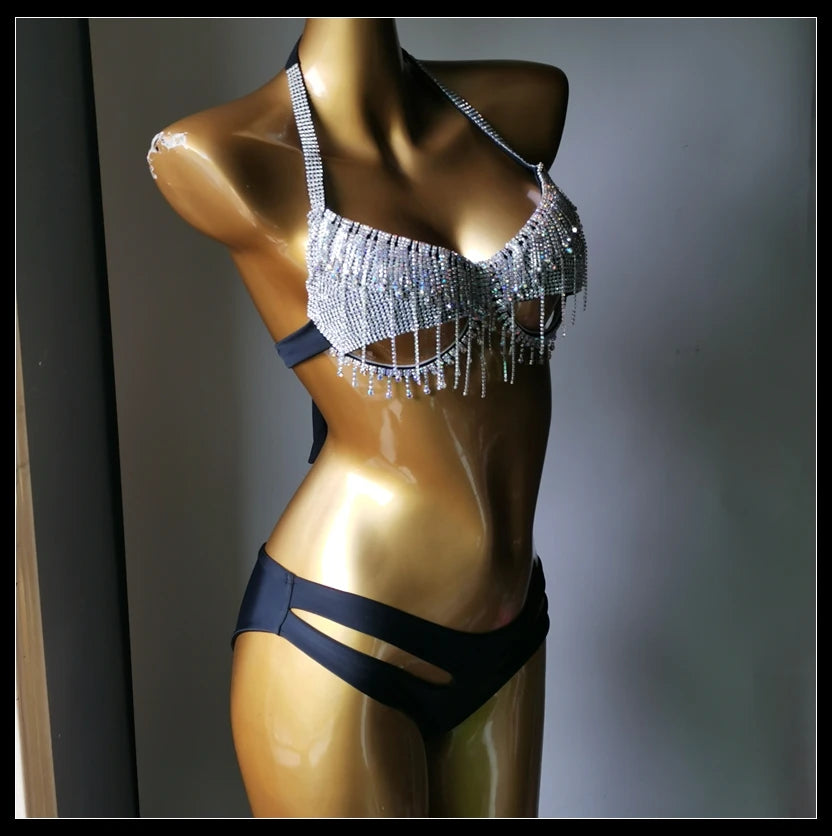The Venus Vacation Tassel Bikini – Luxe Rhinestone Fringe Showgirl Set