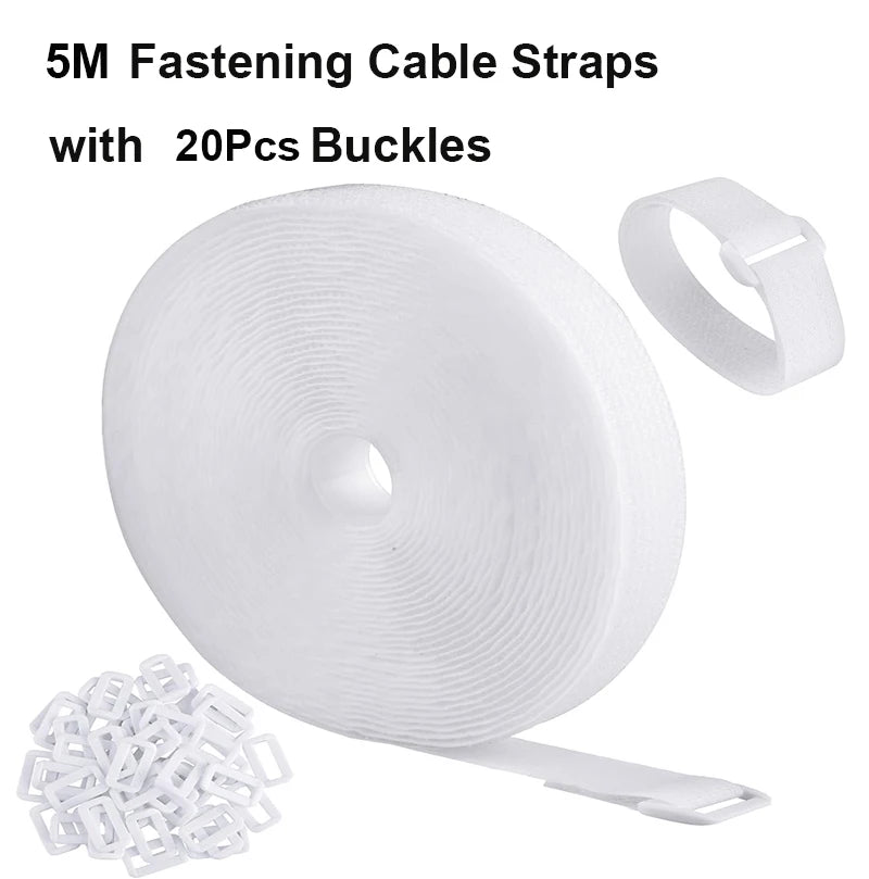 Reusable Cut-to-Length Cable Ties Adjustable Nylon Hook and Loop Straps with Buckles