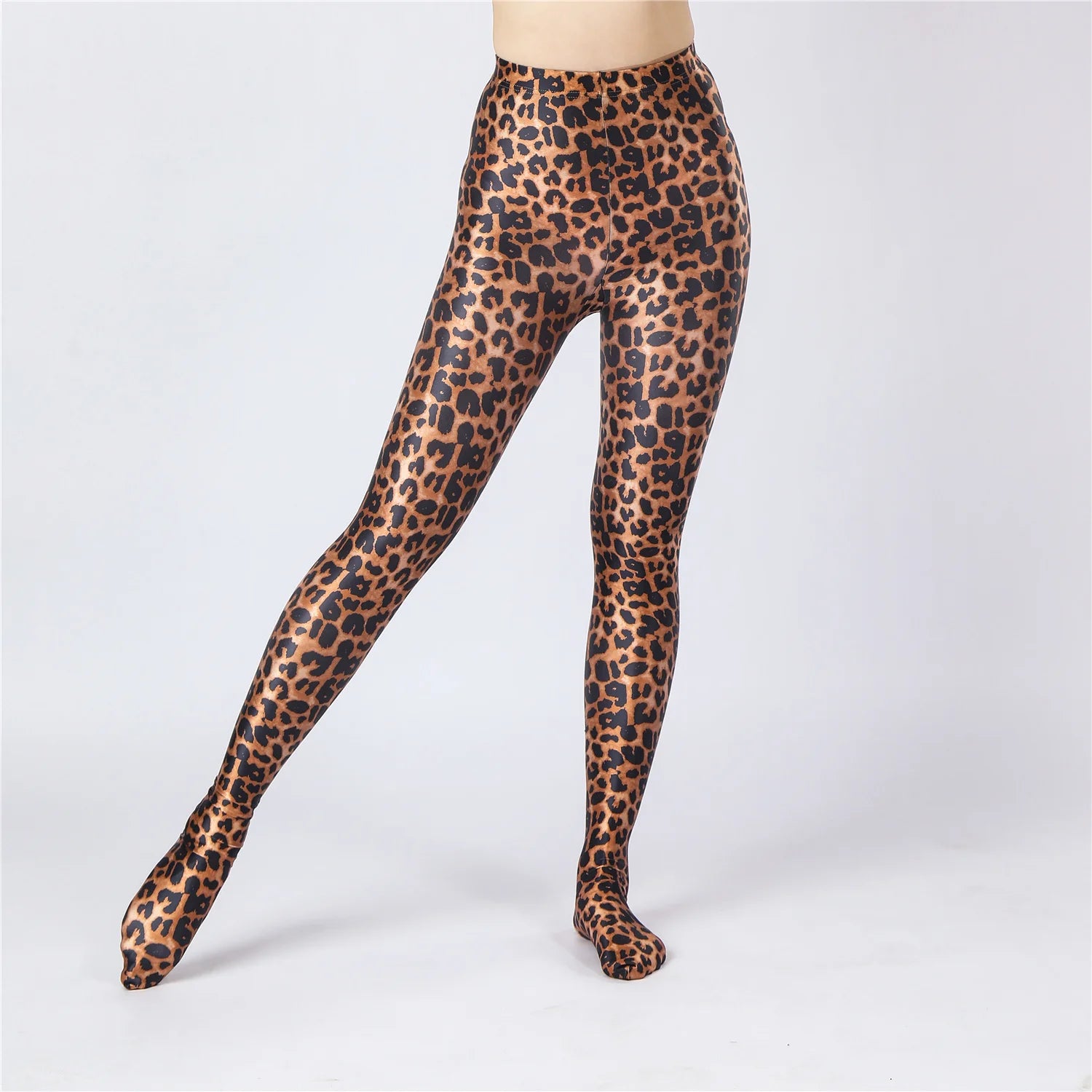 Oil Glossy High-Stretch Satin Pencil Pants & Leopard Print Leggings