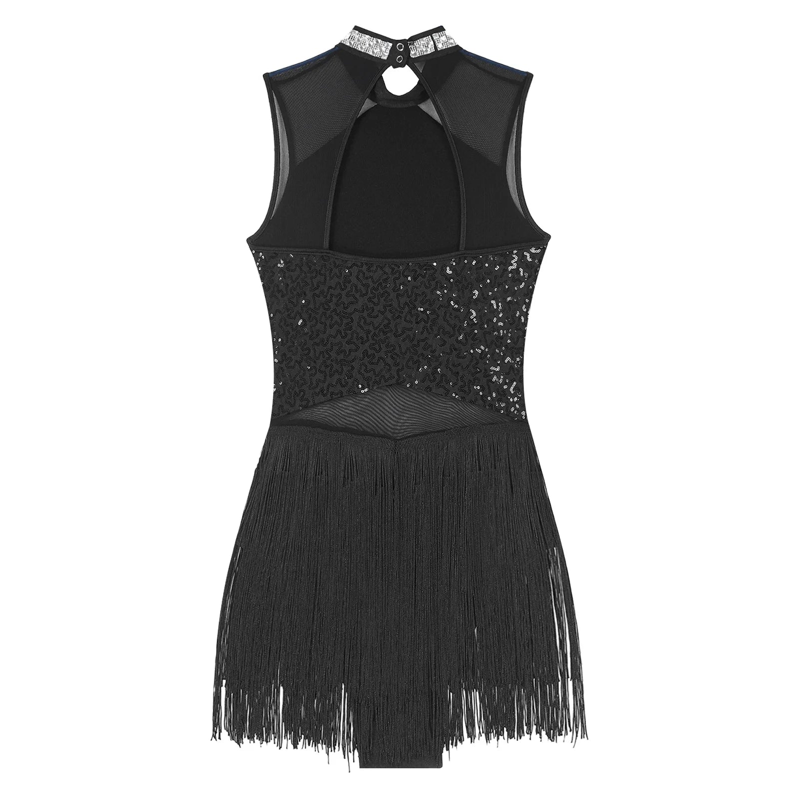 Sparkly Sequin & Fringe Dance Dress with Gloves Latin Stage Performance Costume