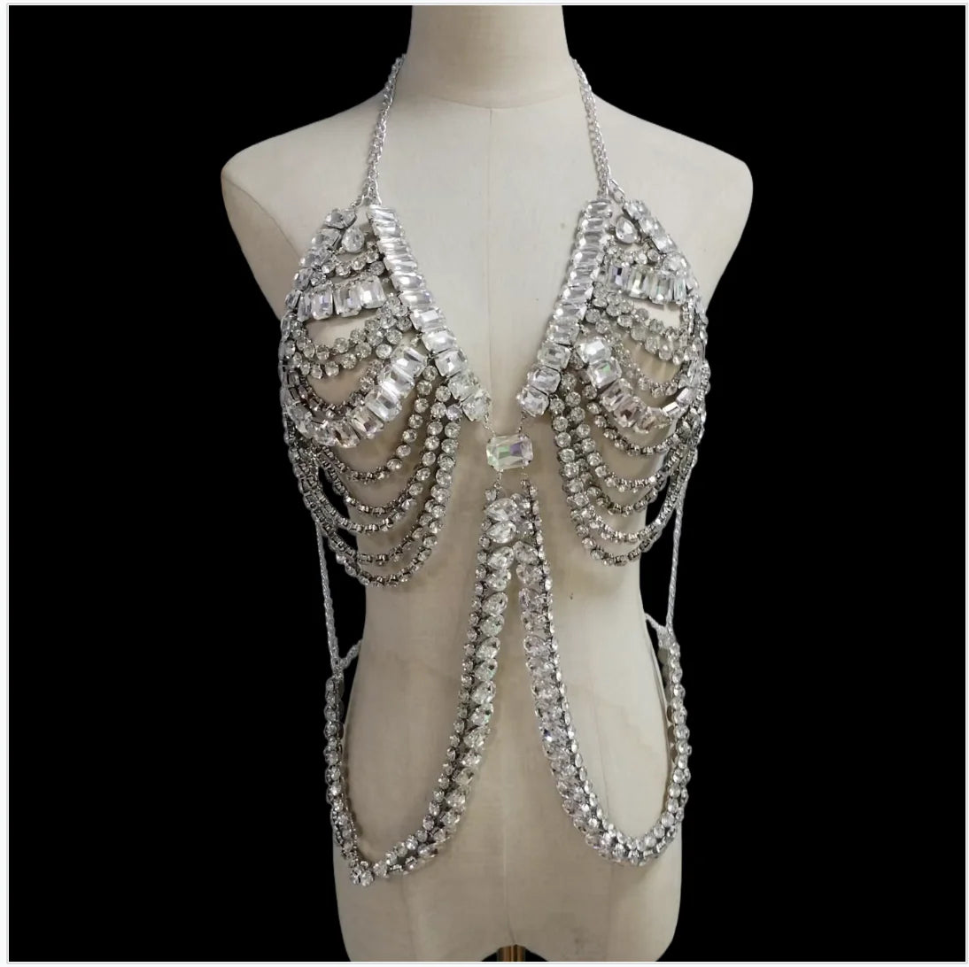 Dazzling Multilayer Crystal Chest & Waist Body Chain Set