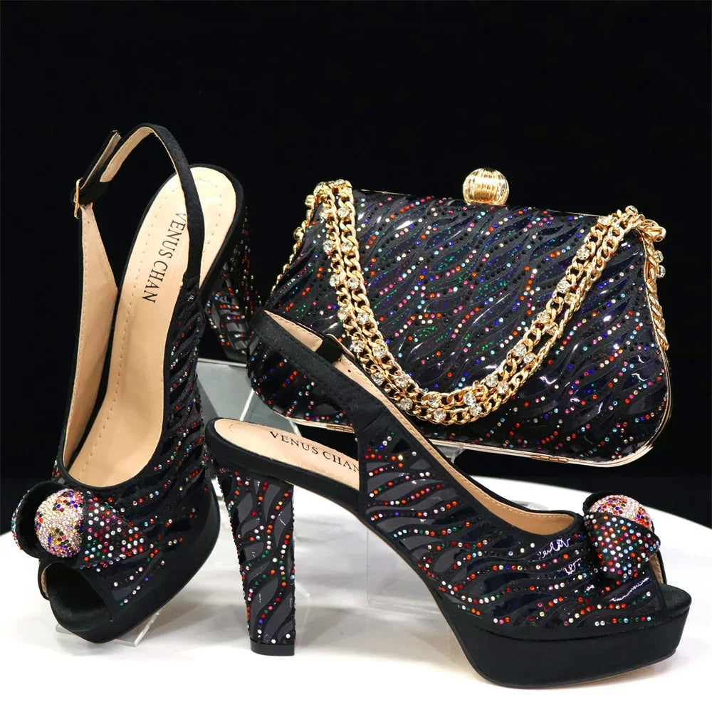 Peep Toe Shoes with Matching Bag Set