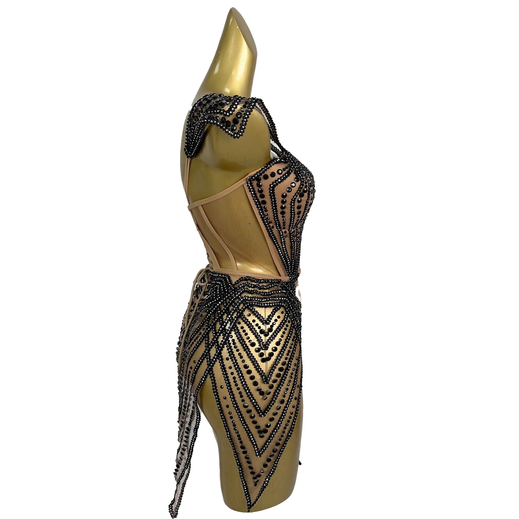 Crystal Embellished Flying Sleeve Bodycon Mini Dress & Gogo Dancer Costume