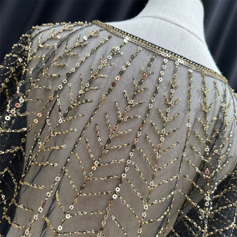 Sparkly Sequin & Beaded Leaf Mesh Capelet Evening Shawl Bolero Jacket