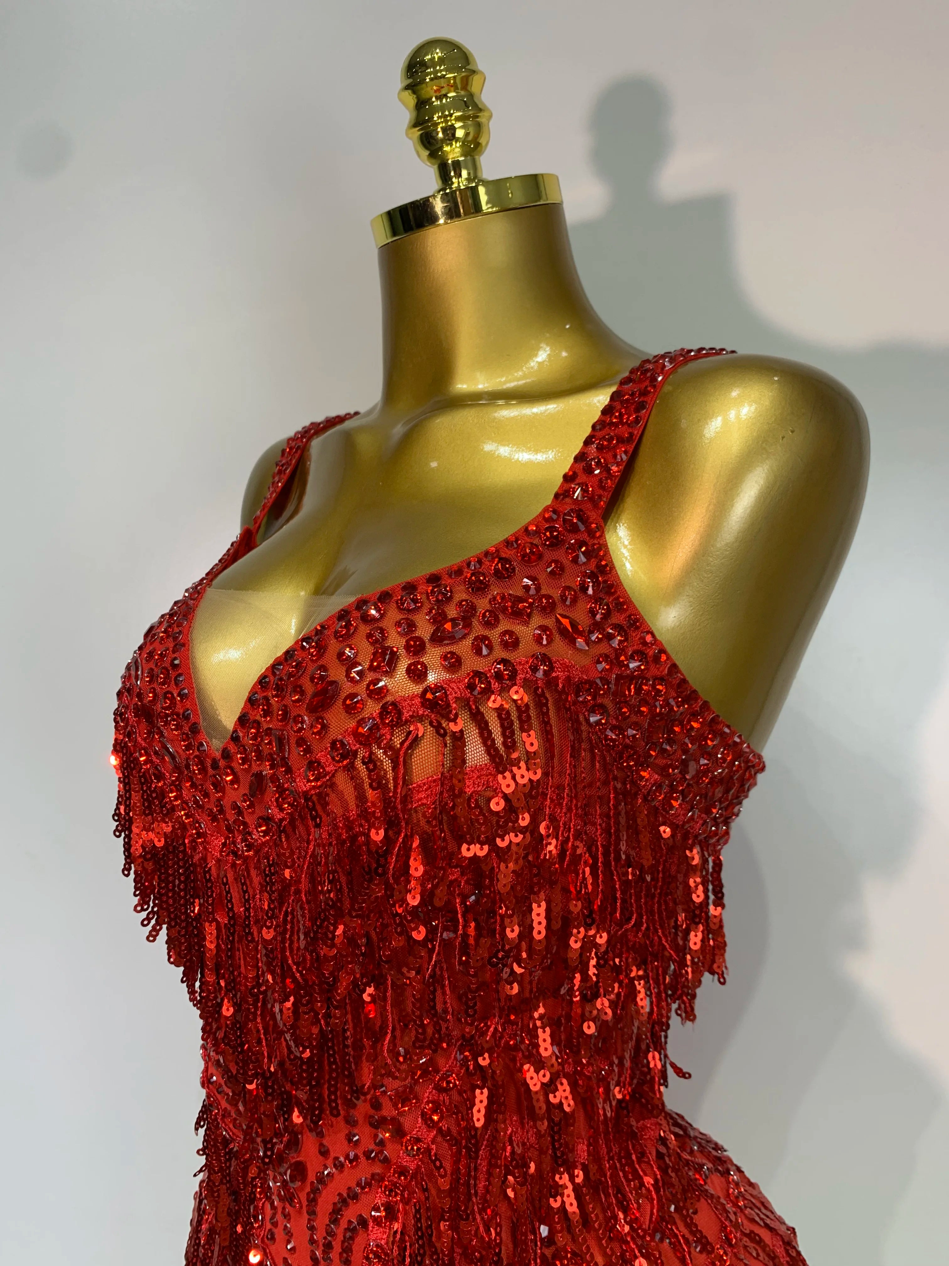 Sparkly Rhinestone Tassel Backless Mesh Bodysuit Luxury Stage Performance Costume