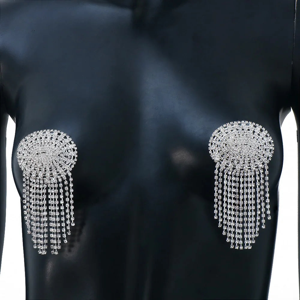 Sparkly Glass Crystal Rhinestone Tassel Nipple Pasties Rave Body Jewelry