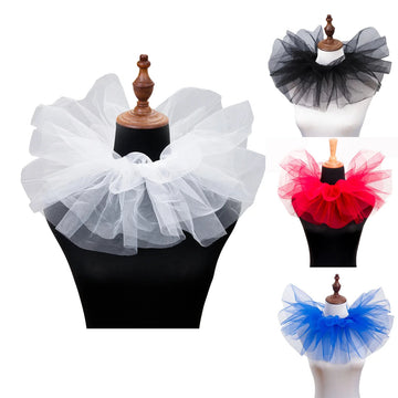 Fluffy Mesh Clown Ruff Collar & Vintage Masquerade Circus Costume Accessory