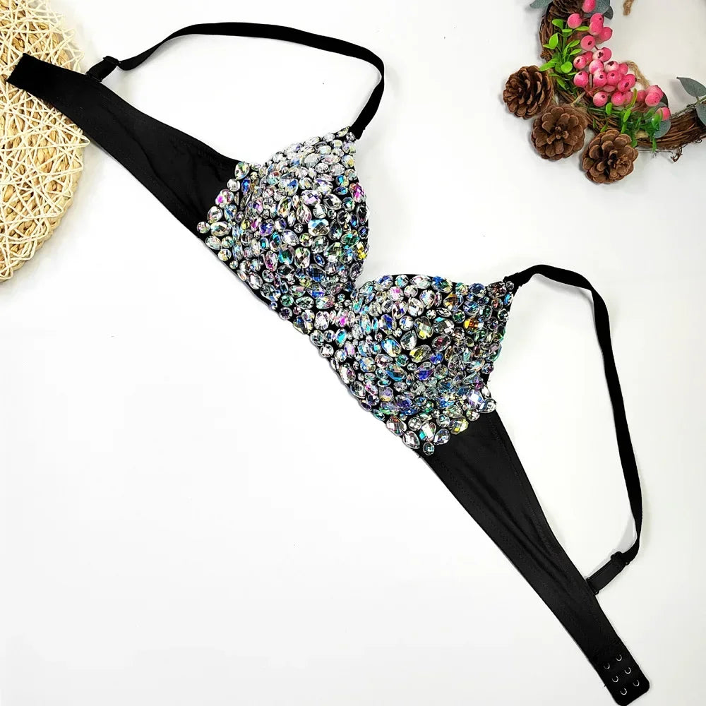 Sparkly Rhinestone Corset Top Showgirl Stage Performance Bustier Bra Top