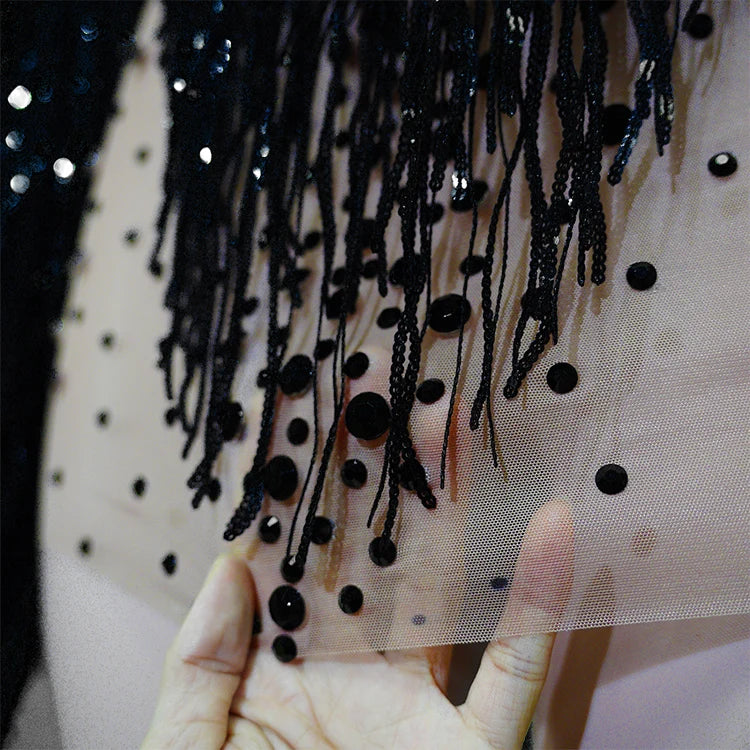 Rhinestone Tassel Fringe Jacket And Dress Costume Set