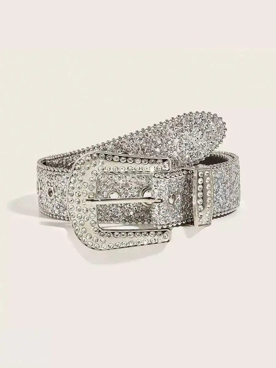Rhinestone Embellished Animal Print PU Leather Belt