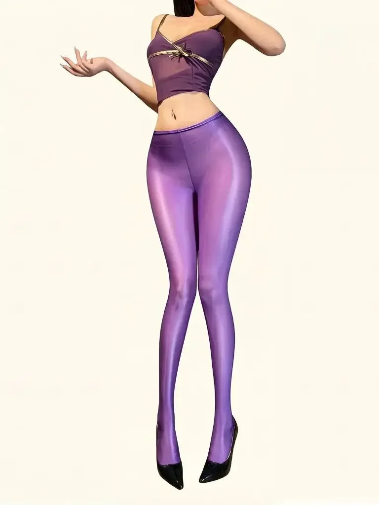 Sexy Women Thin Pencil Pants Low Waist Package Hip Elastic Tights Oil Shiny Glossy Slip Yoga Leggings Maid Shaping Trousers Plus