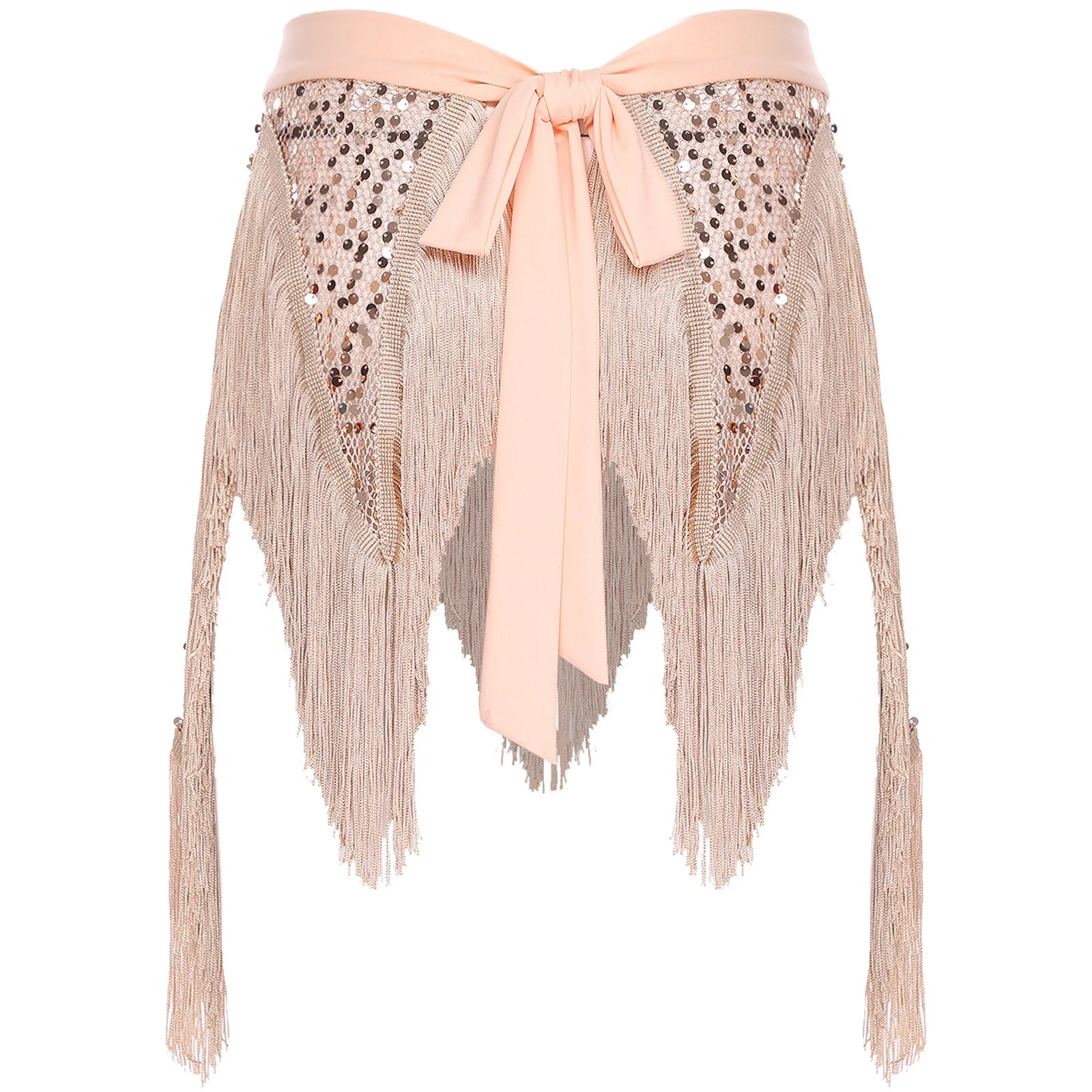 Glitter Sequin Fishnet Mesh Hip Scarf & Tassel Waist Wrap Belly Dance Skirt
