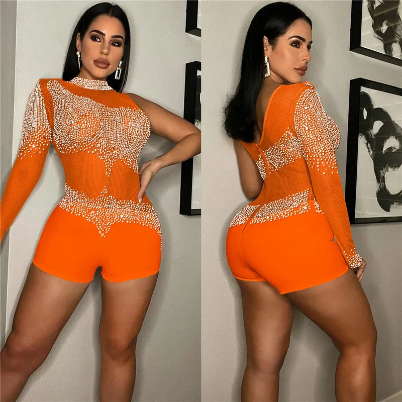 Sparkly Rhinestones Mesh Romper