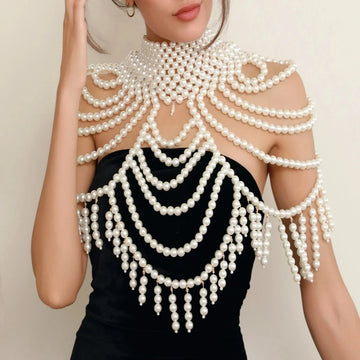 Layered Pearl-Look Shoulder Shawl