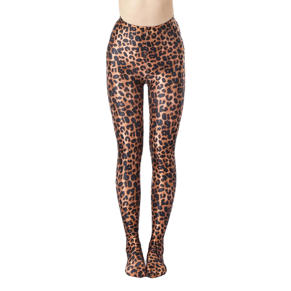 Oil Glossy High-Stretch Satin Pencil Pants & Leopard Print Leggings