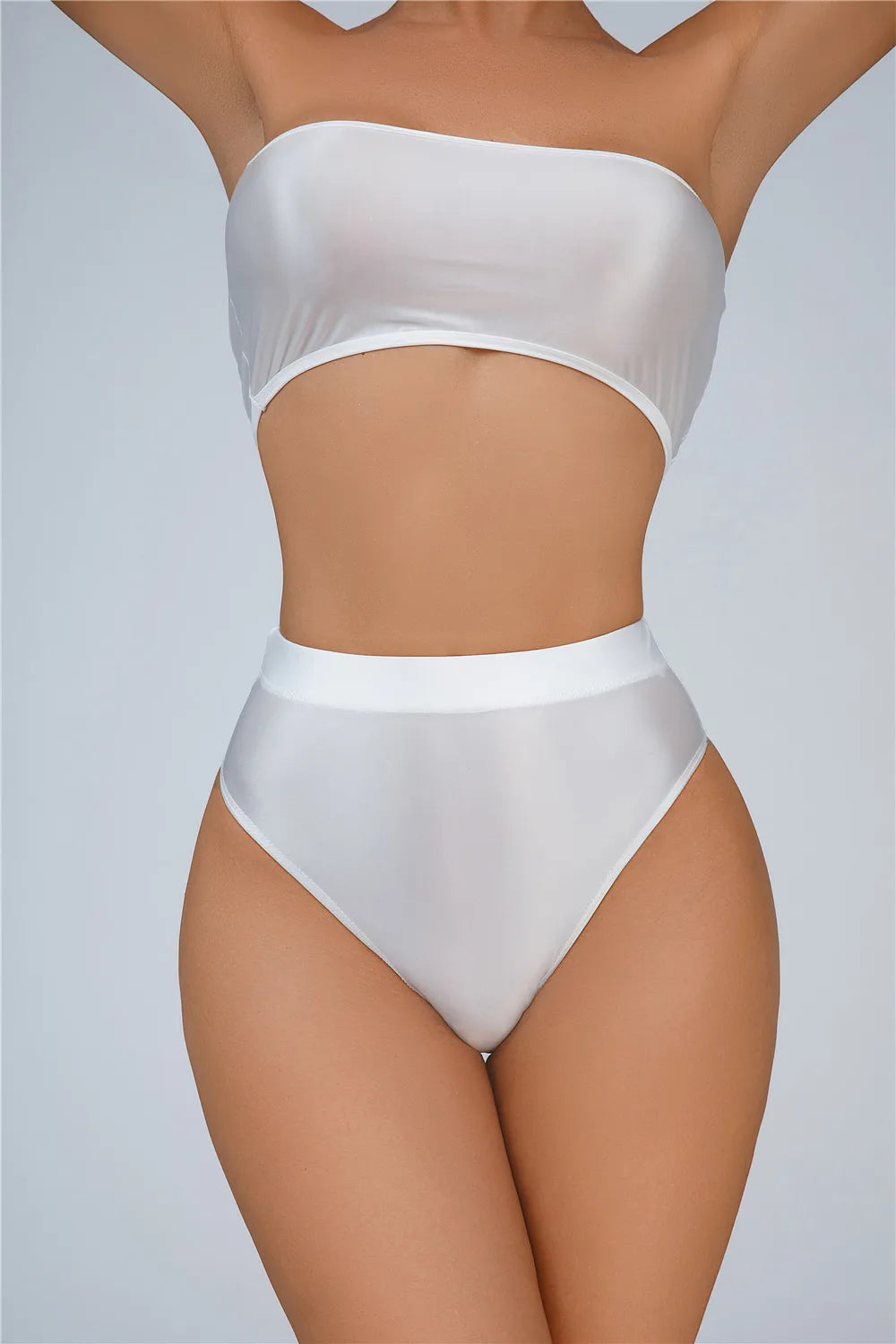 High-Waist Oil Glossy Sheer G-String Thong Satin Smooth Seamless Briefs