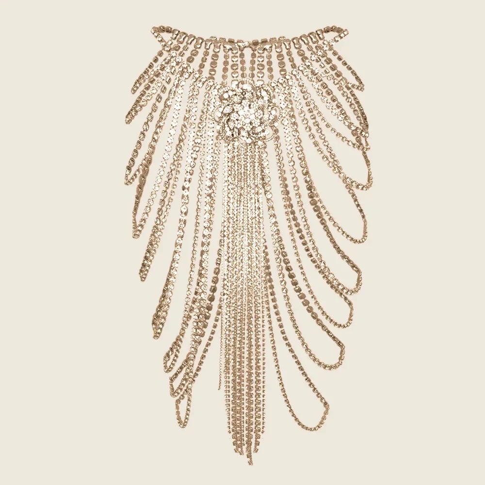 Floral Rhinestone Fringe Chain Skirt